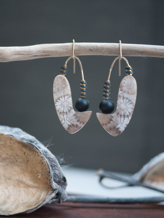 Retro Fossil Coral Dangle Earrings