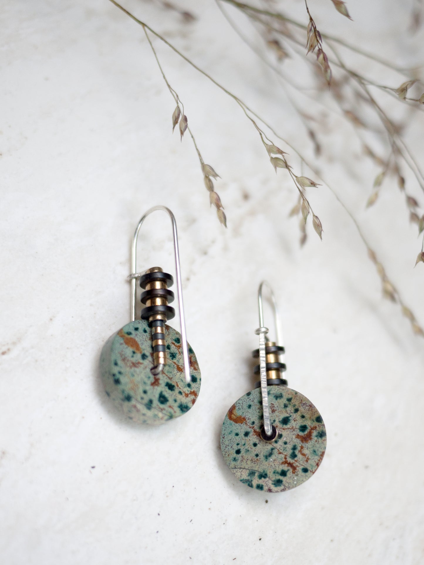 Forest Jasper Circle Drop Earrings