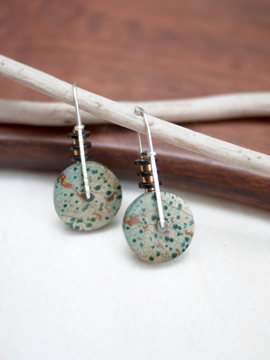 Forest Jasper Circle Drop Earrings