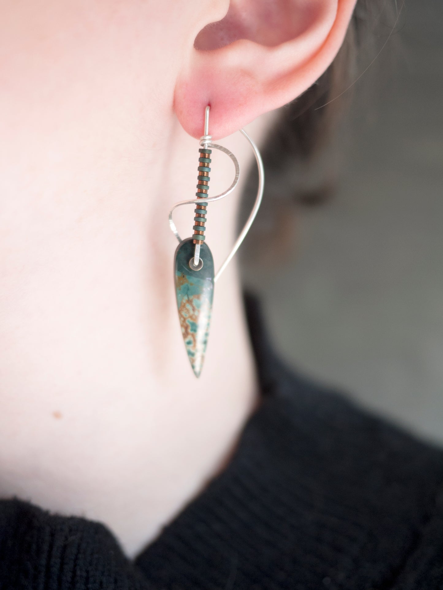 Forest Jasper Sculptural Spiral Drop Earrings