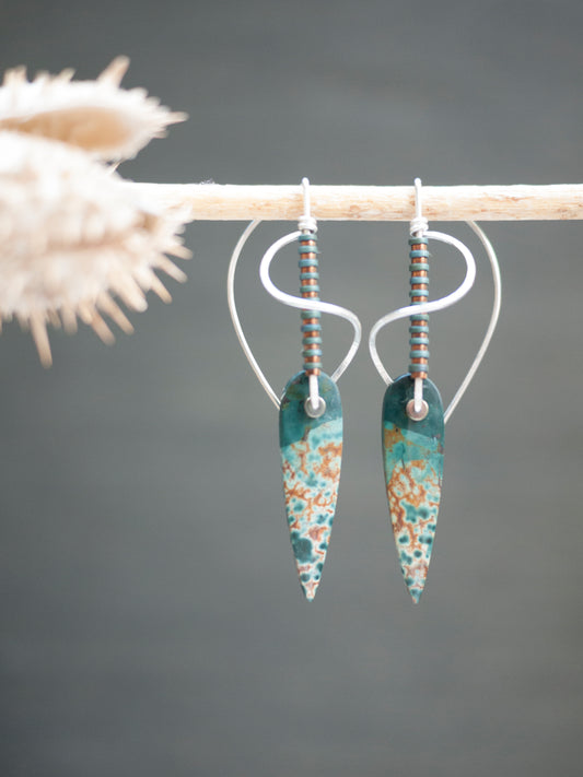 Forest Jasper Sculptural Spiral Drop Earrings