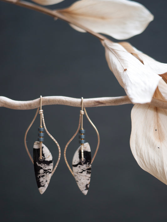 Petrified Palmroot Sculptural Leaf Earrings