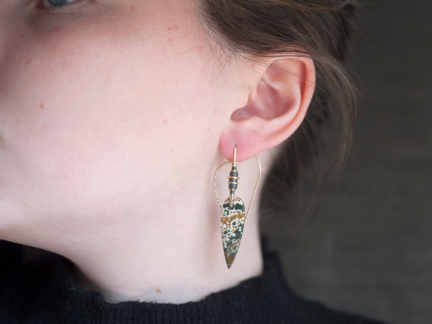 Sculptural Spear Ocean Jasper Dangle Earrings