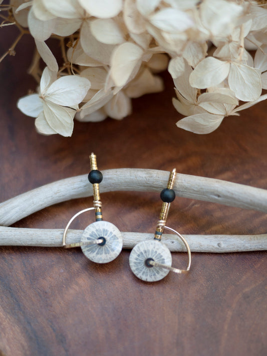 White Fossil Coral Circle Arch Earrings