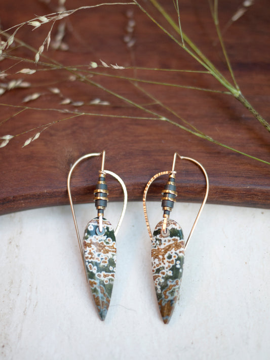 Sculptural Spear Ocean Jasper Dangle Earrings