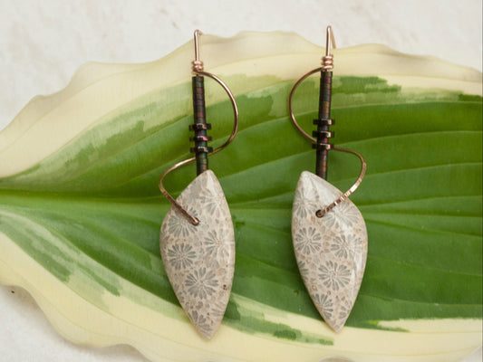 Sculptural Spiral Fossil Drop Earrings