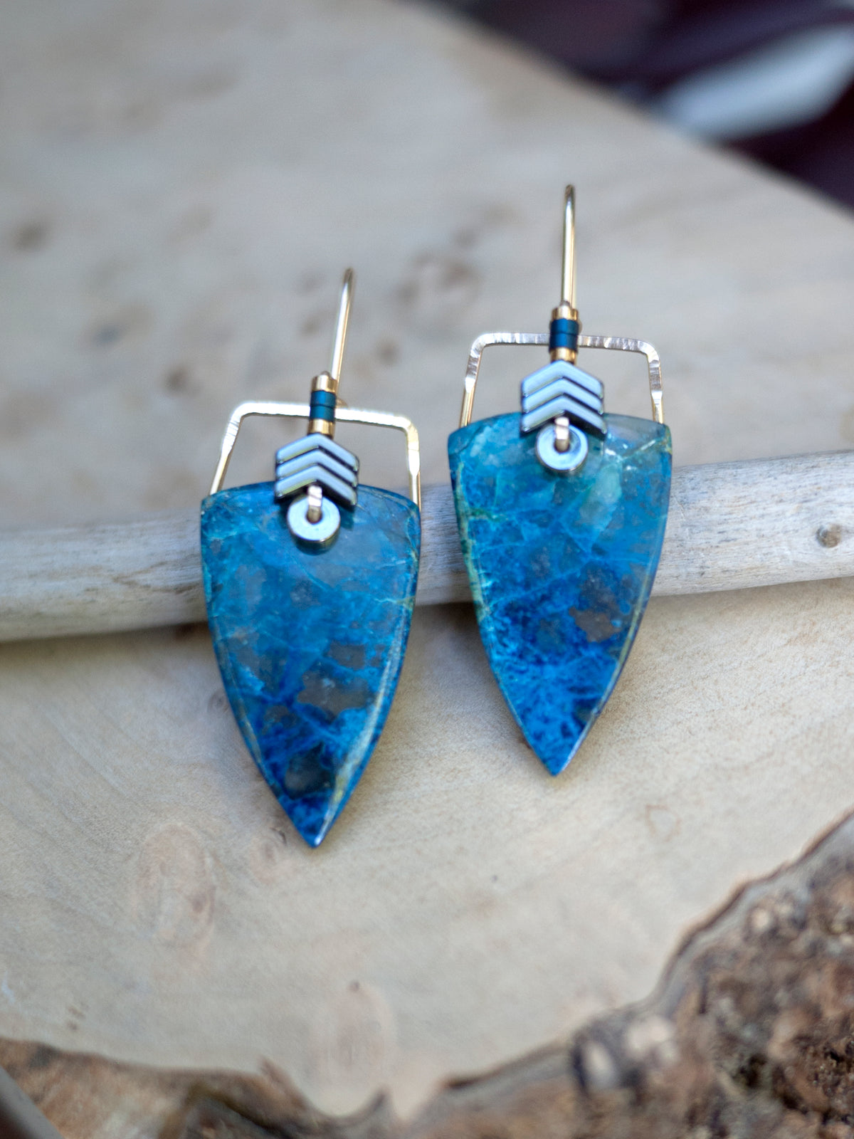 Shattuckite Spear Drop Earrings