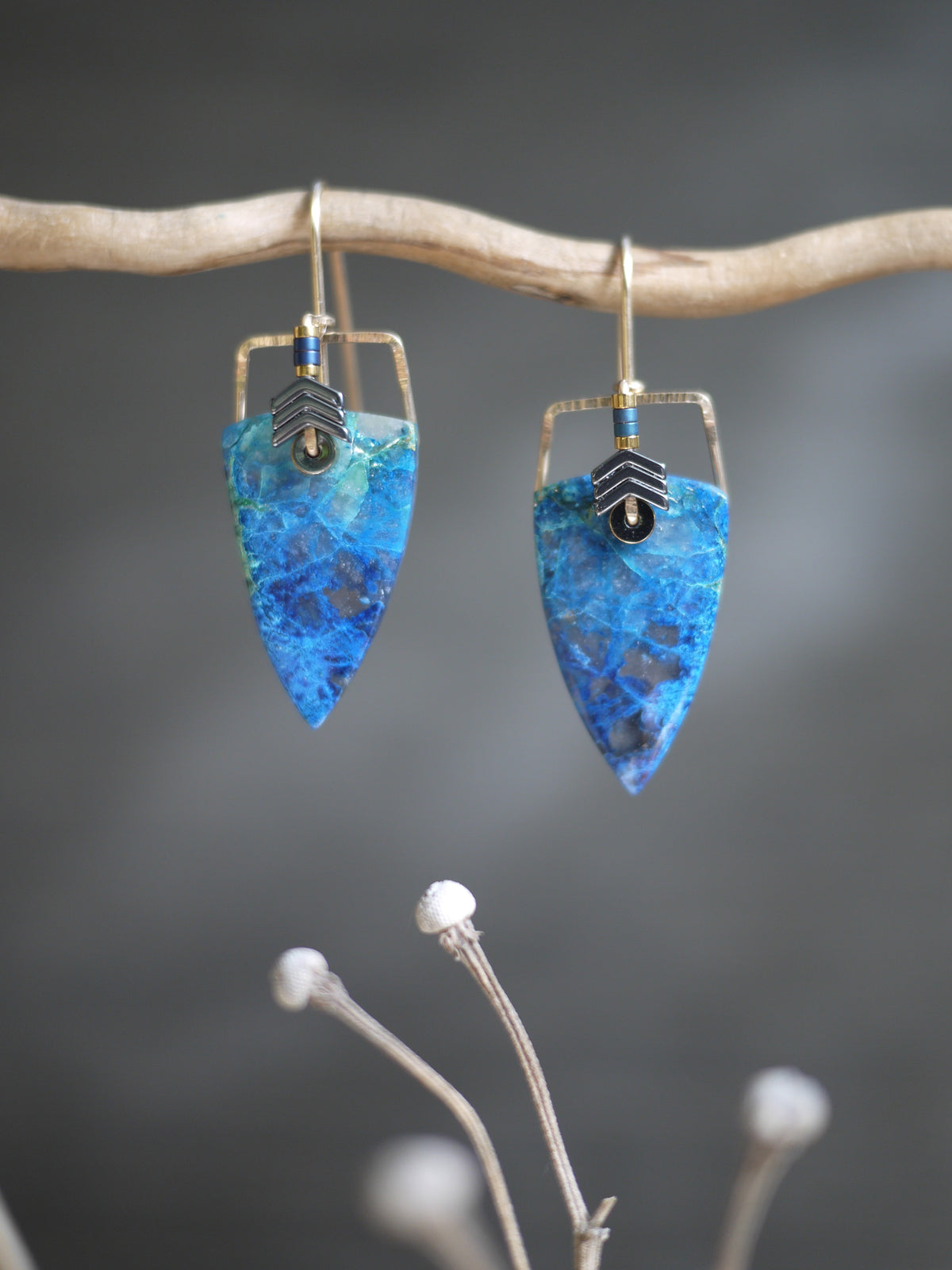 Shattuckite Spear Drop Earrings