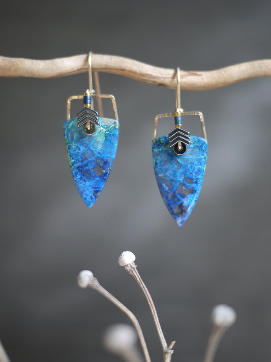 Shattuckite Spear Drop Earrings