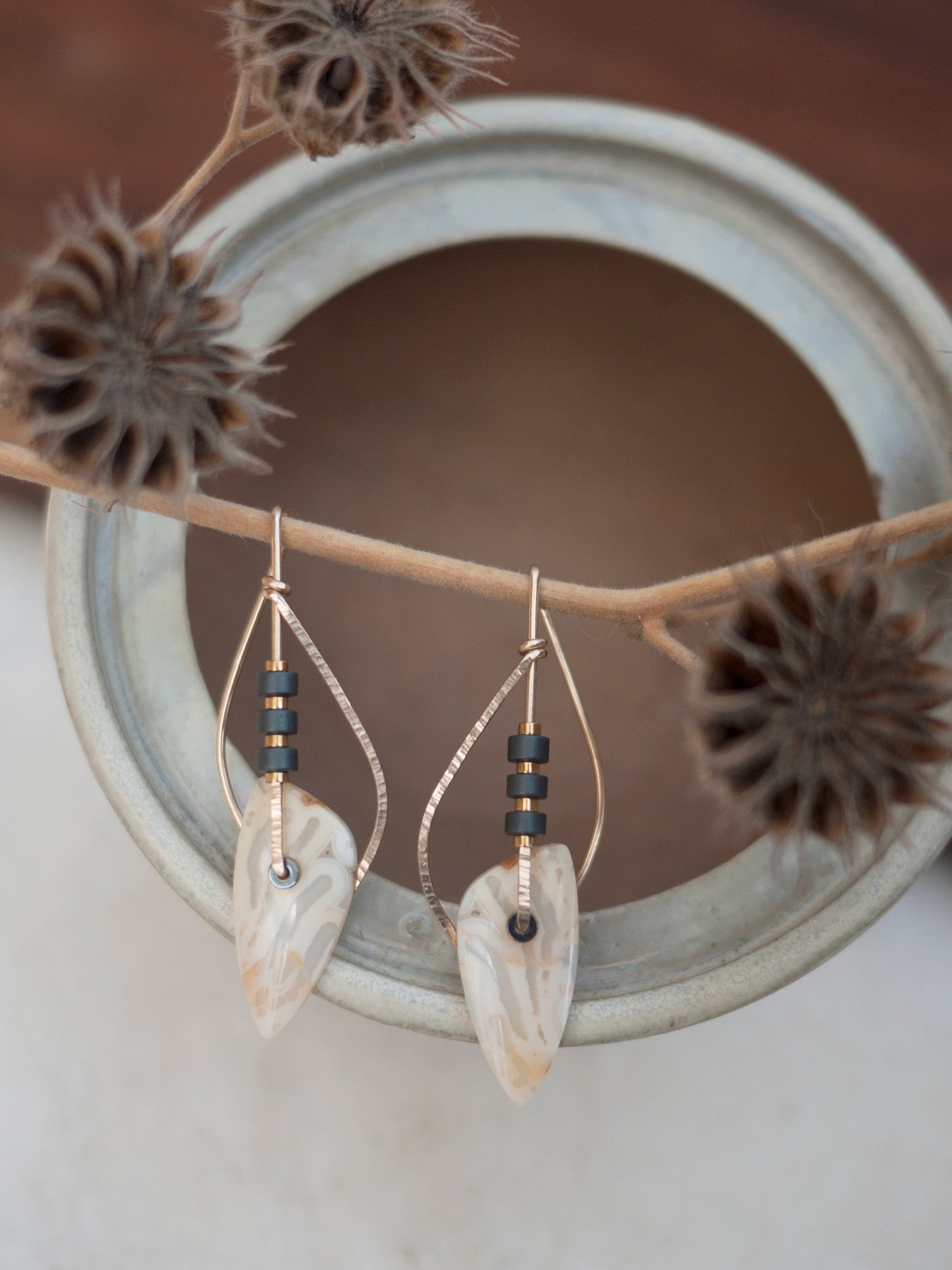 Sculptural Shell Agate Drop Earrings