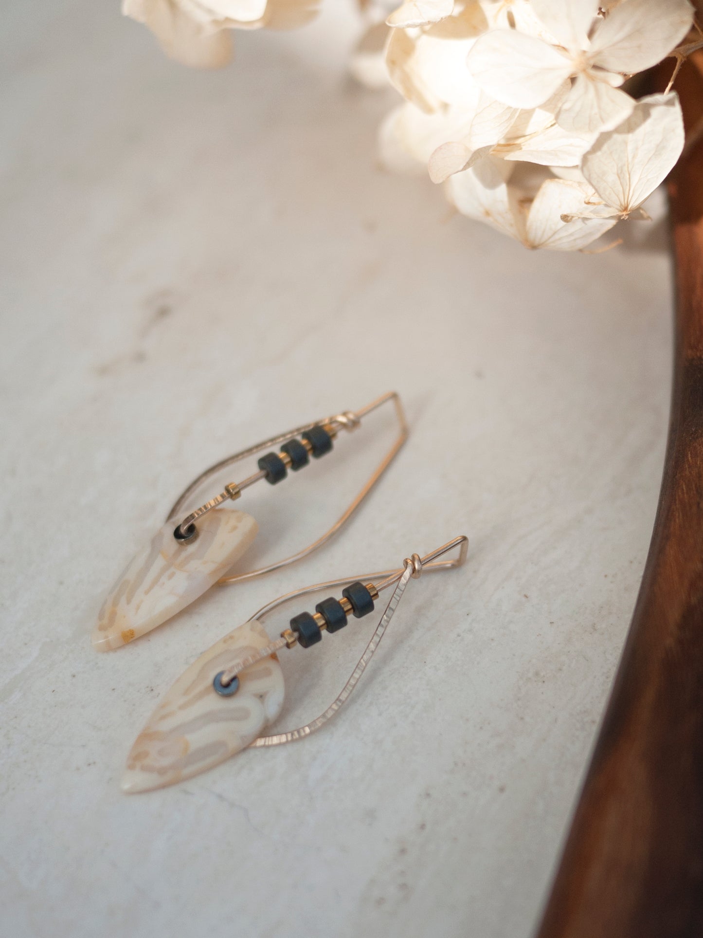 Sculptural Shell Agate Drop Earrings