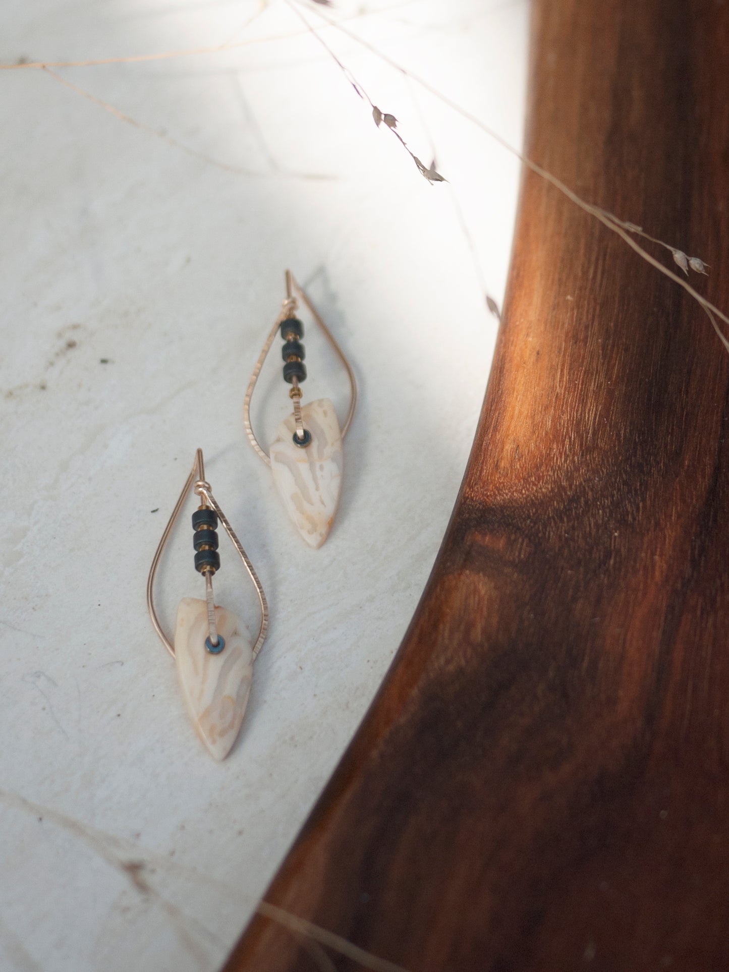 Sculptural Shell Agate Drop Earrings