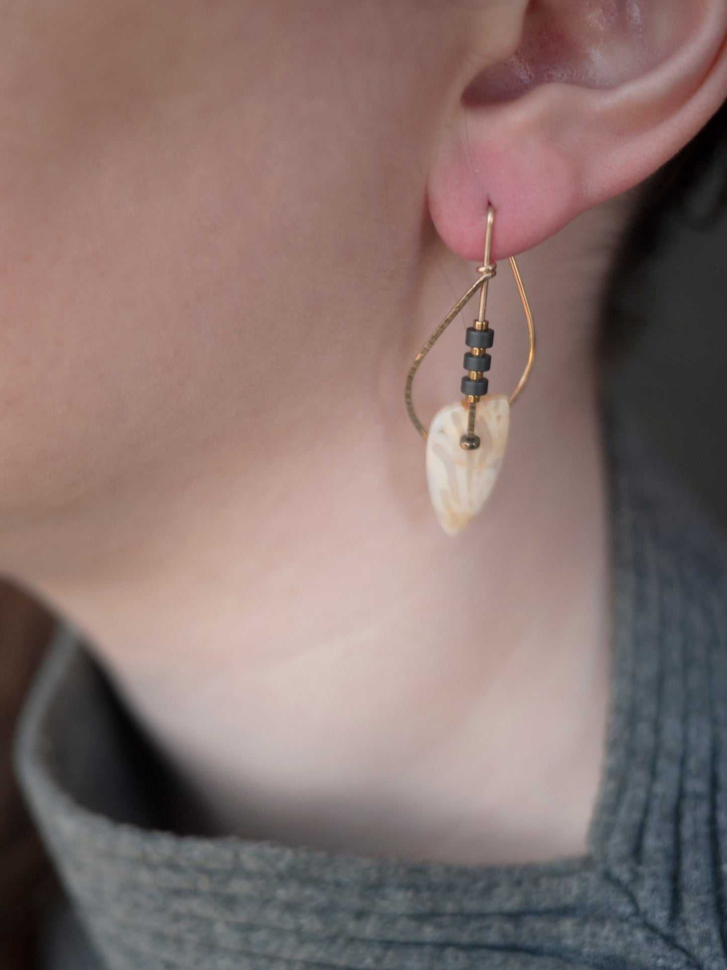 Sculptural Shell Agate Drop Earrings