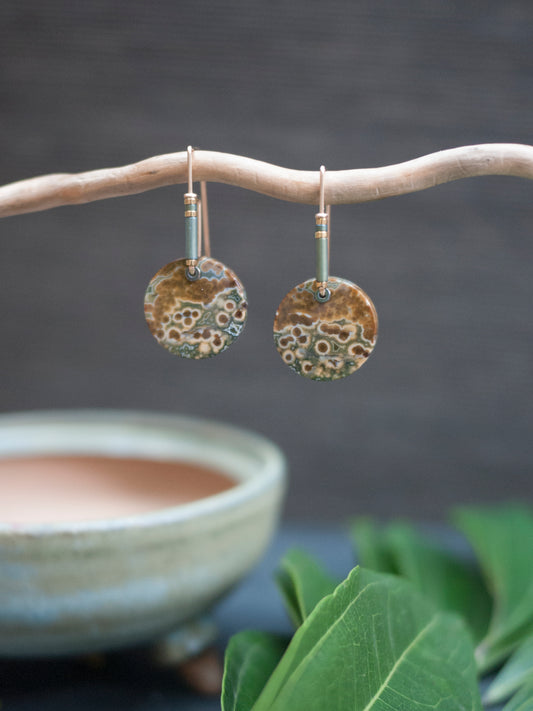 Simple Circle Ocean Jasper Earrings