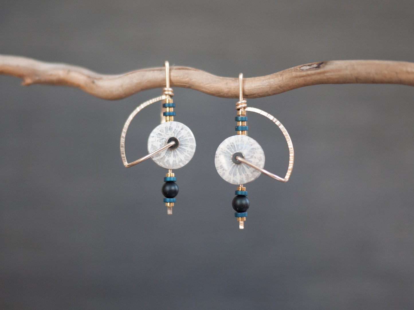 Dainty White Fossil Coral Circle Drop Earrings