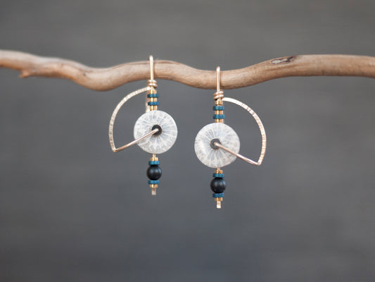 Dainty White Fossil Coral Circle Drop Earrings