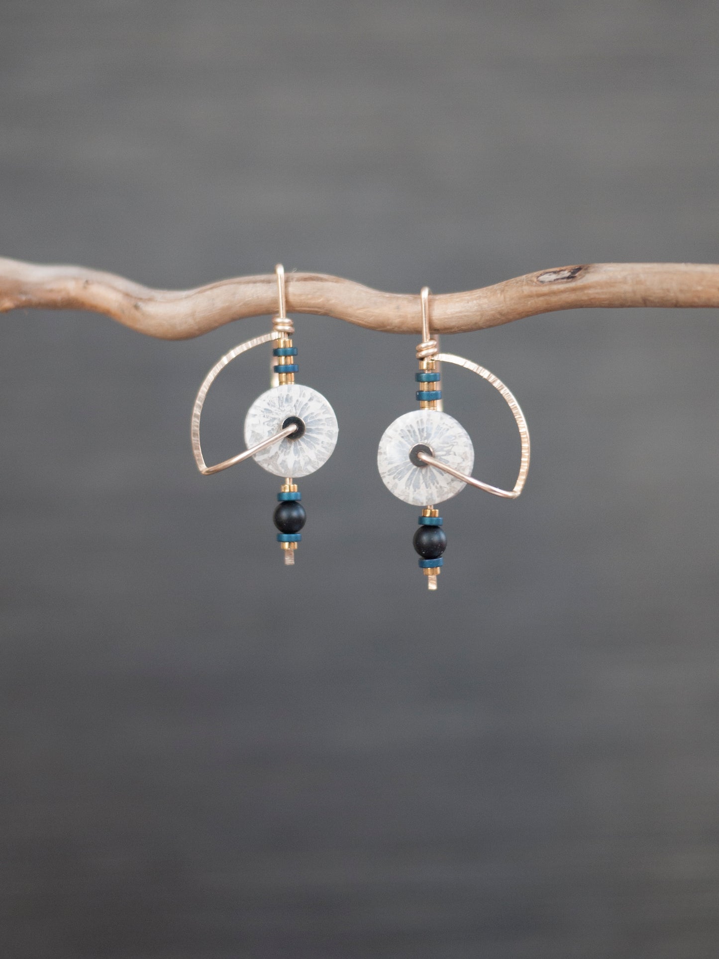 Dainty White Fossil Coral Circle Drop Earrings