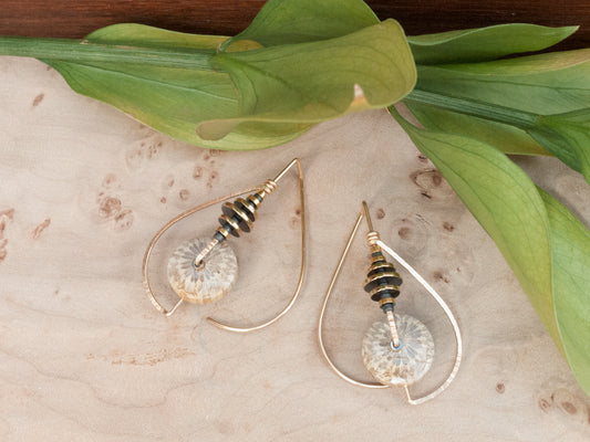 Fossil Coral Circle Sculptural Earrings
