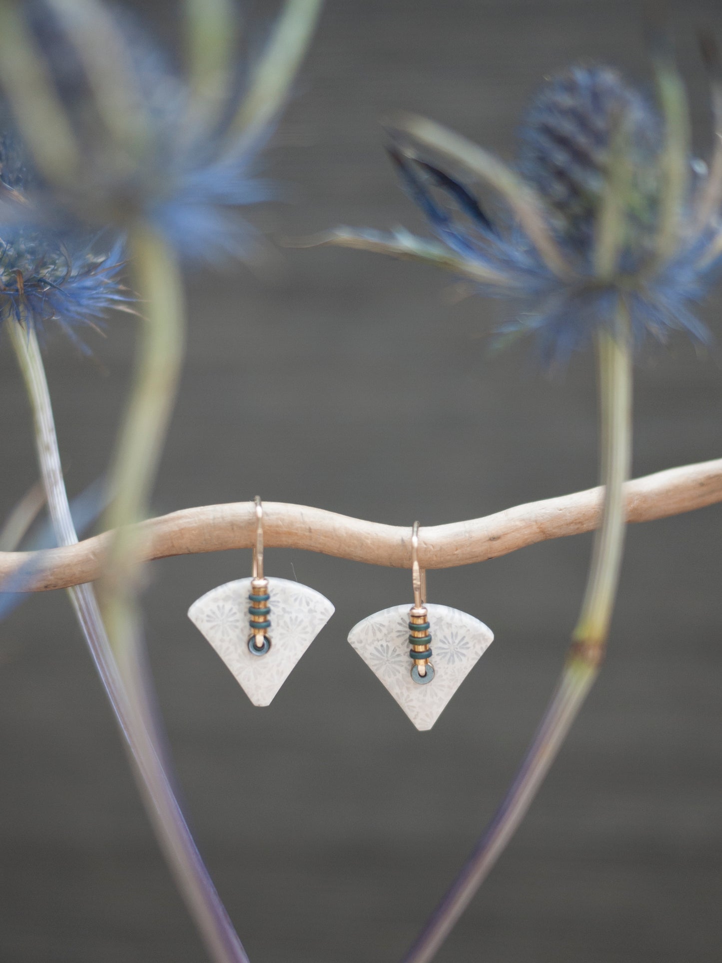 Dainty White Fossil Coral Fan Drop Earrings