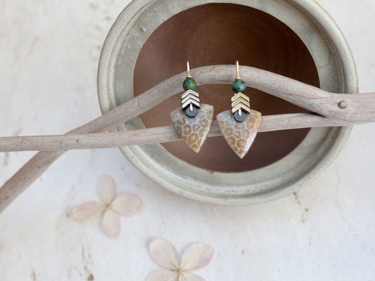 Fossil Coral Chevron Earrings