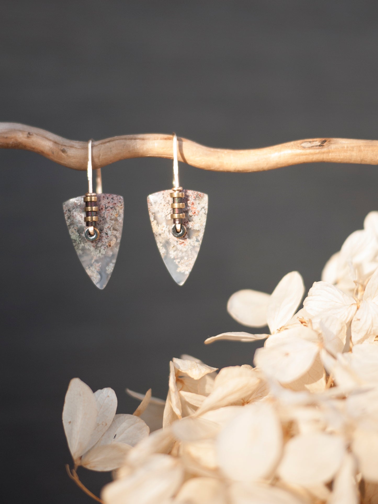 Green Moss Agate Spear Drop Earrings