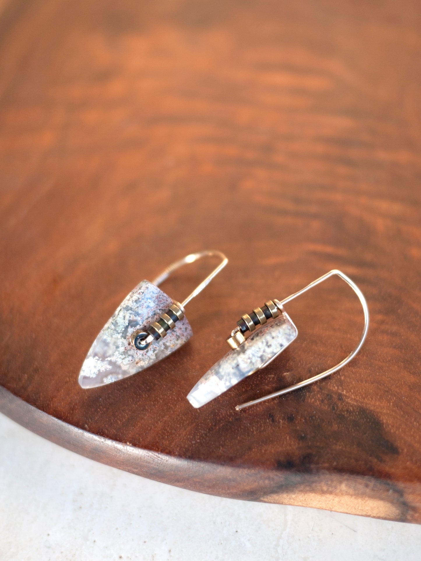 Green Moss Agate Spear Drop Earrings