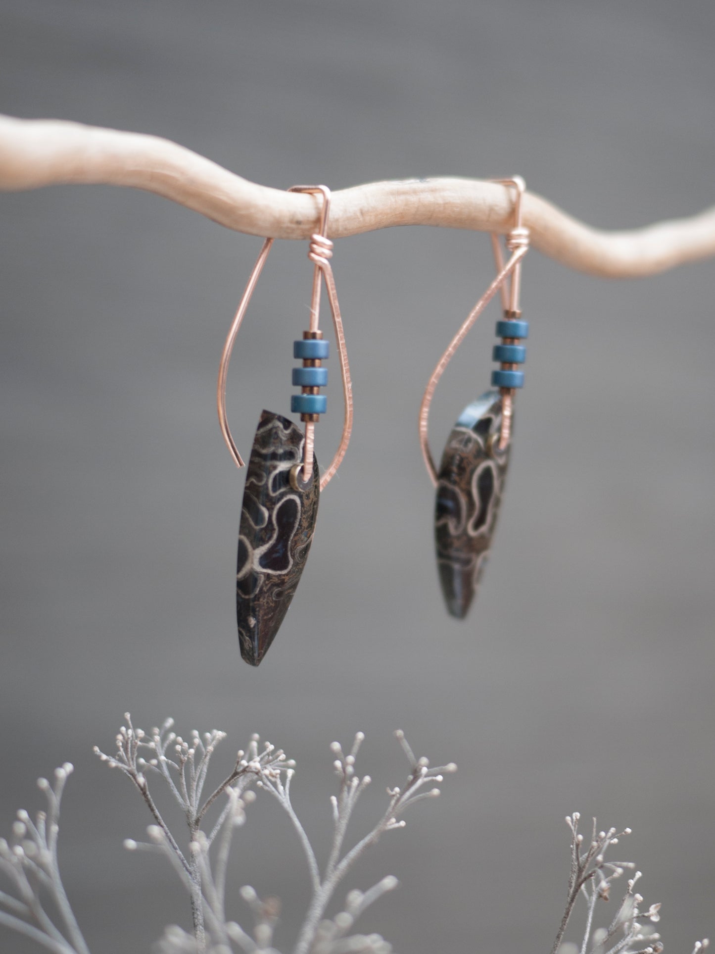 Sculptural Petrified Palm Wood  Dangle Earrings