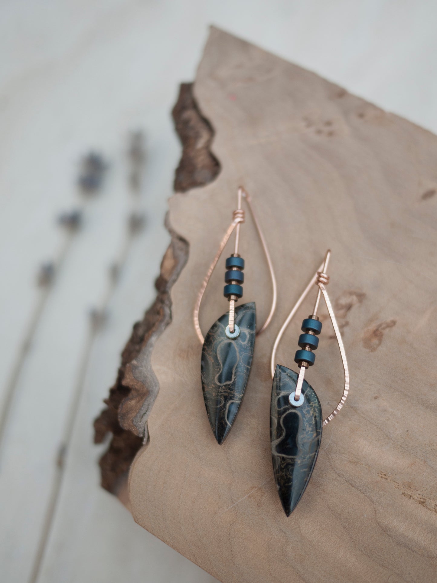 Sculptural Petrified Palm Wood  Dangle Earrings