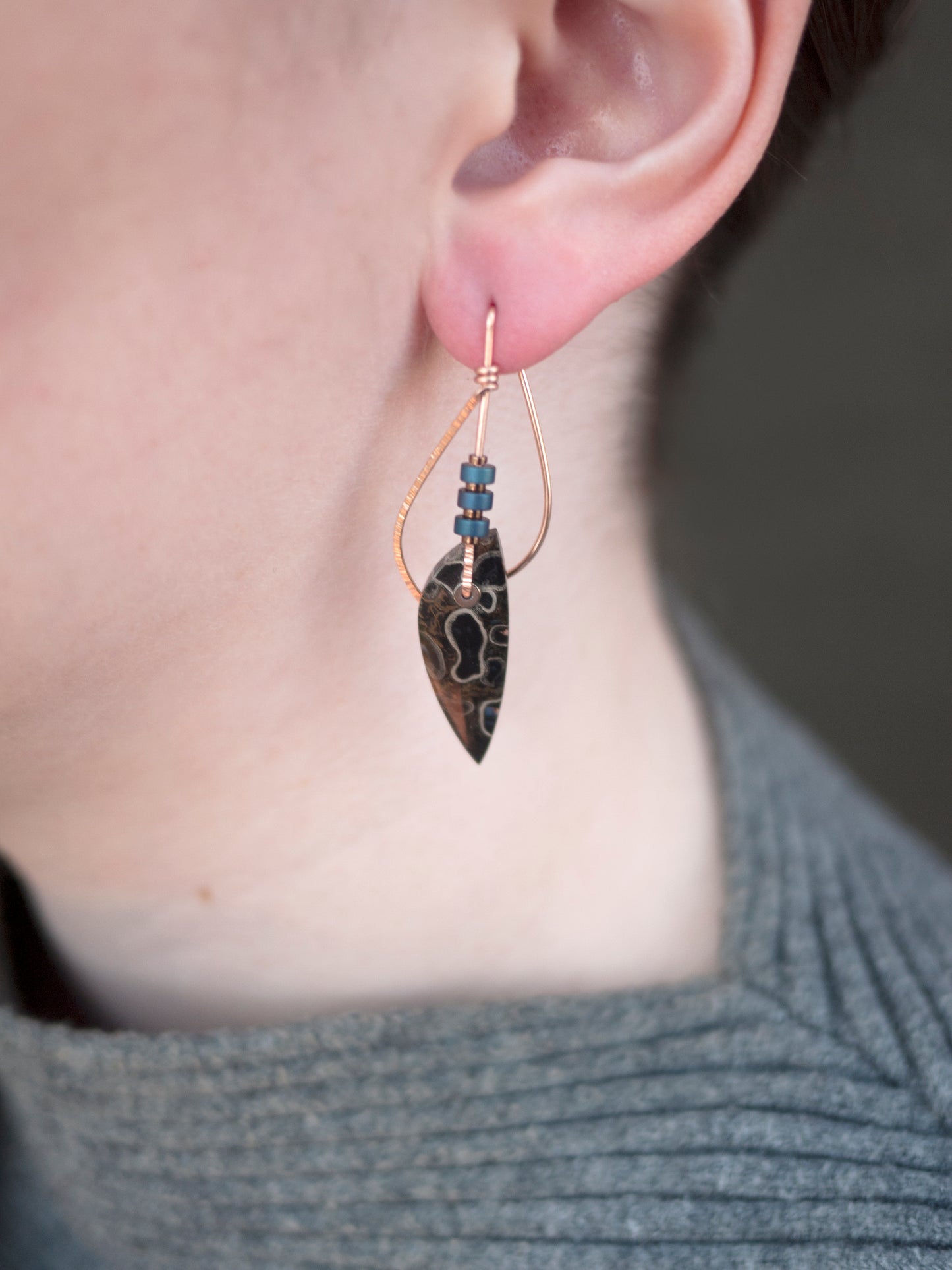 Sculptural Petrified Palm Wood  Dangle Earrings