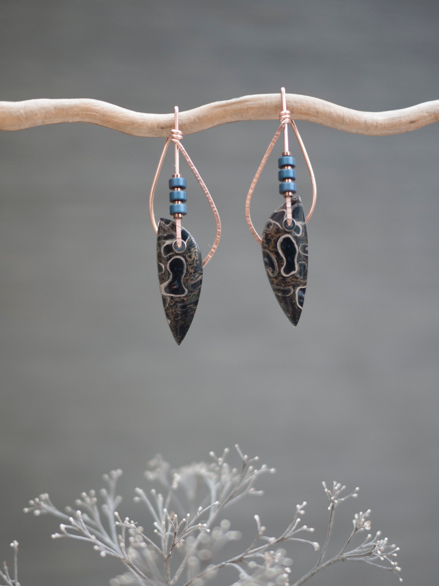 Sculptural Petrified Palm Wood  Dangle Earrings