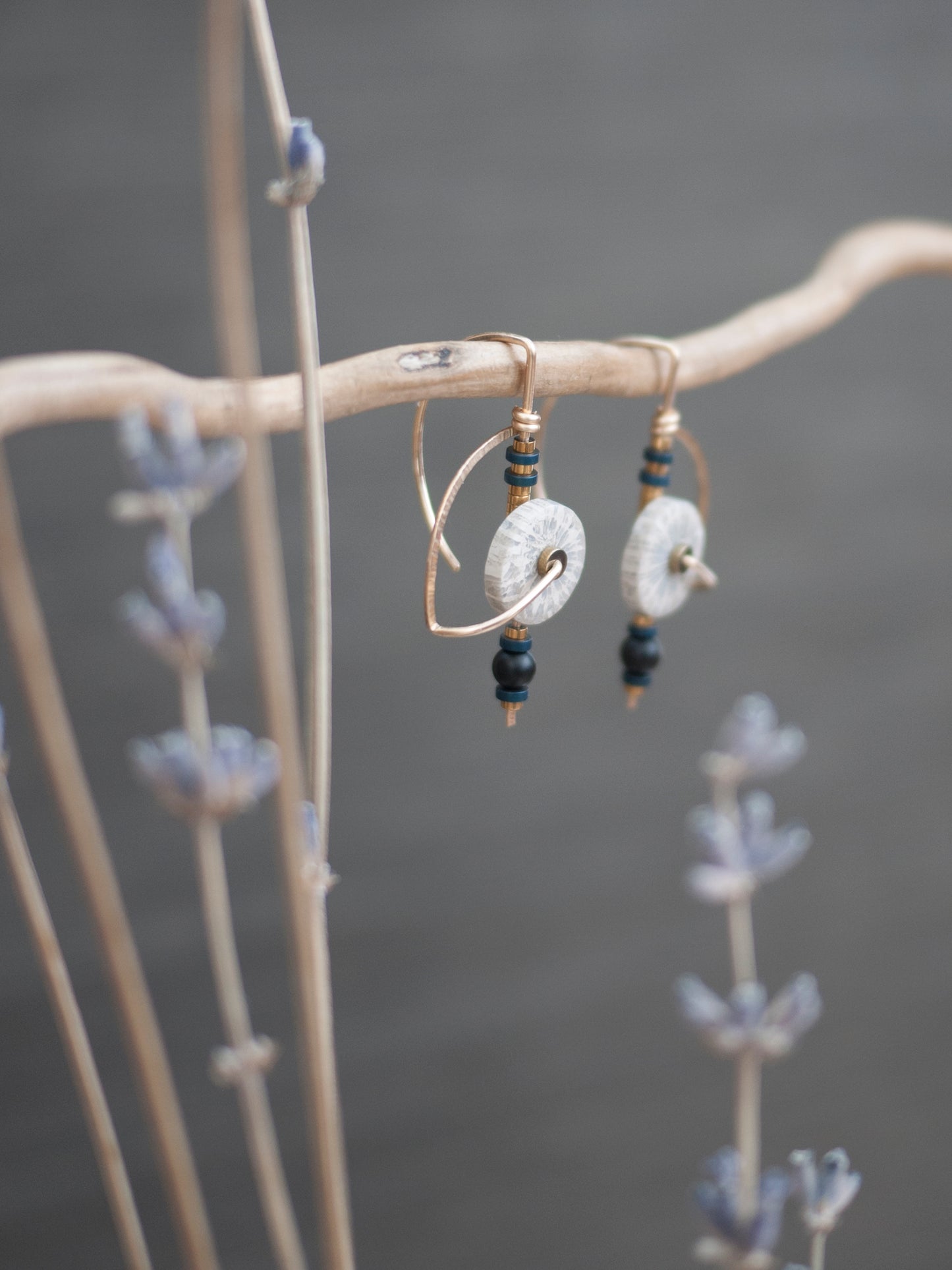 Dainty White Fossil Coral Circle Drop Earrings