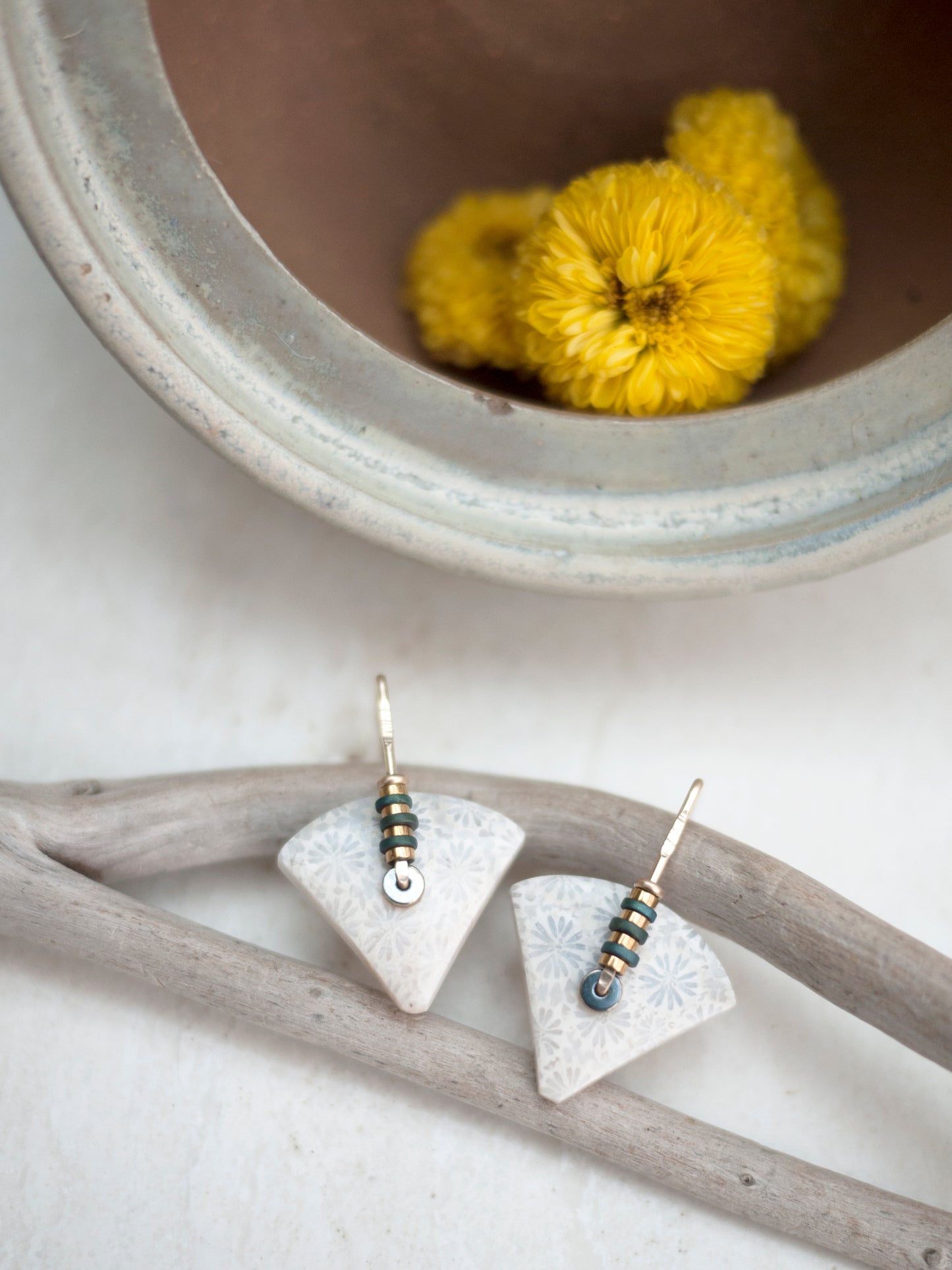 Dainty White Fossil Coral Fan Drop Earrings