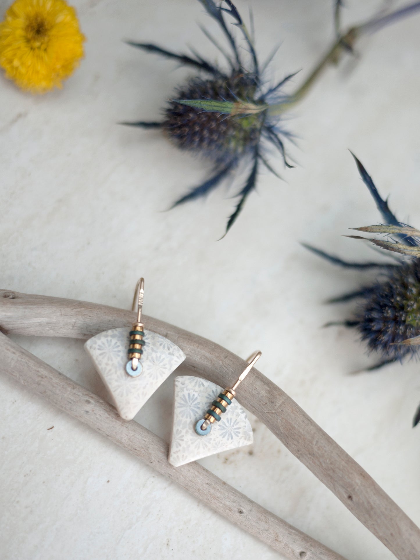Dainty White Fossil Coral Fan Drop Earrings