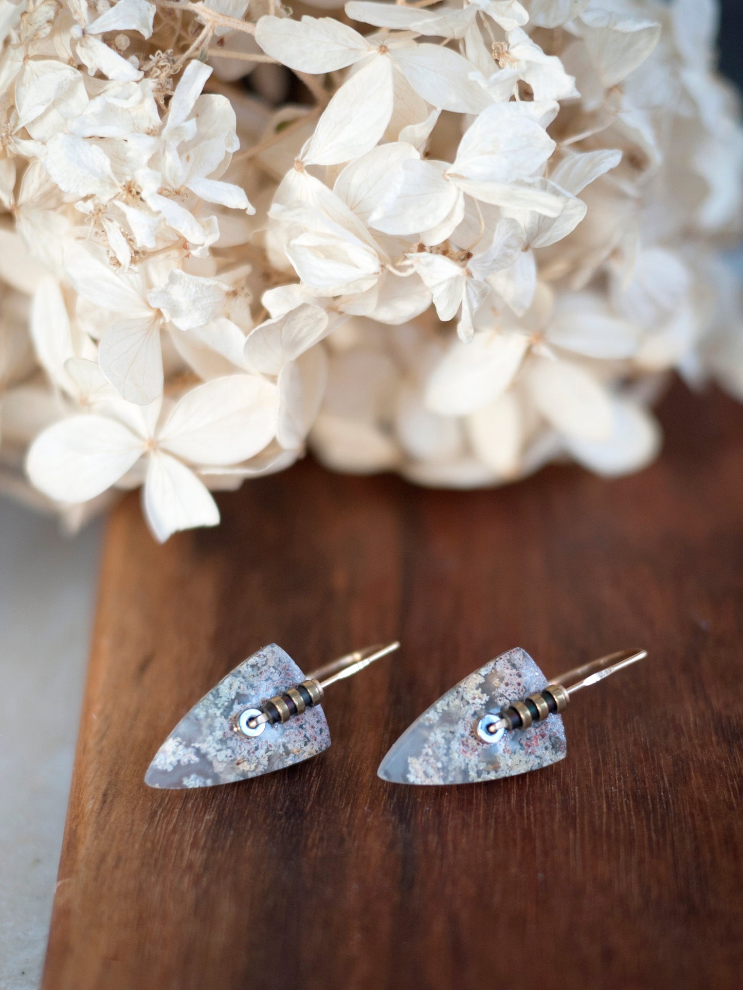 Green Moss Agate Spear Drop Earrings