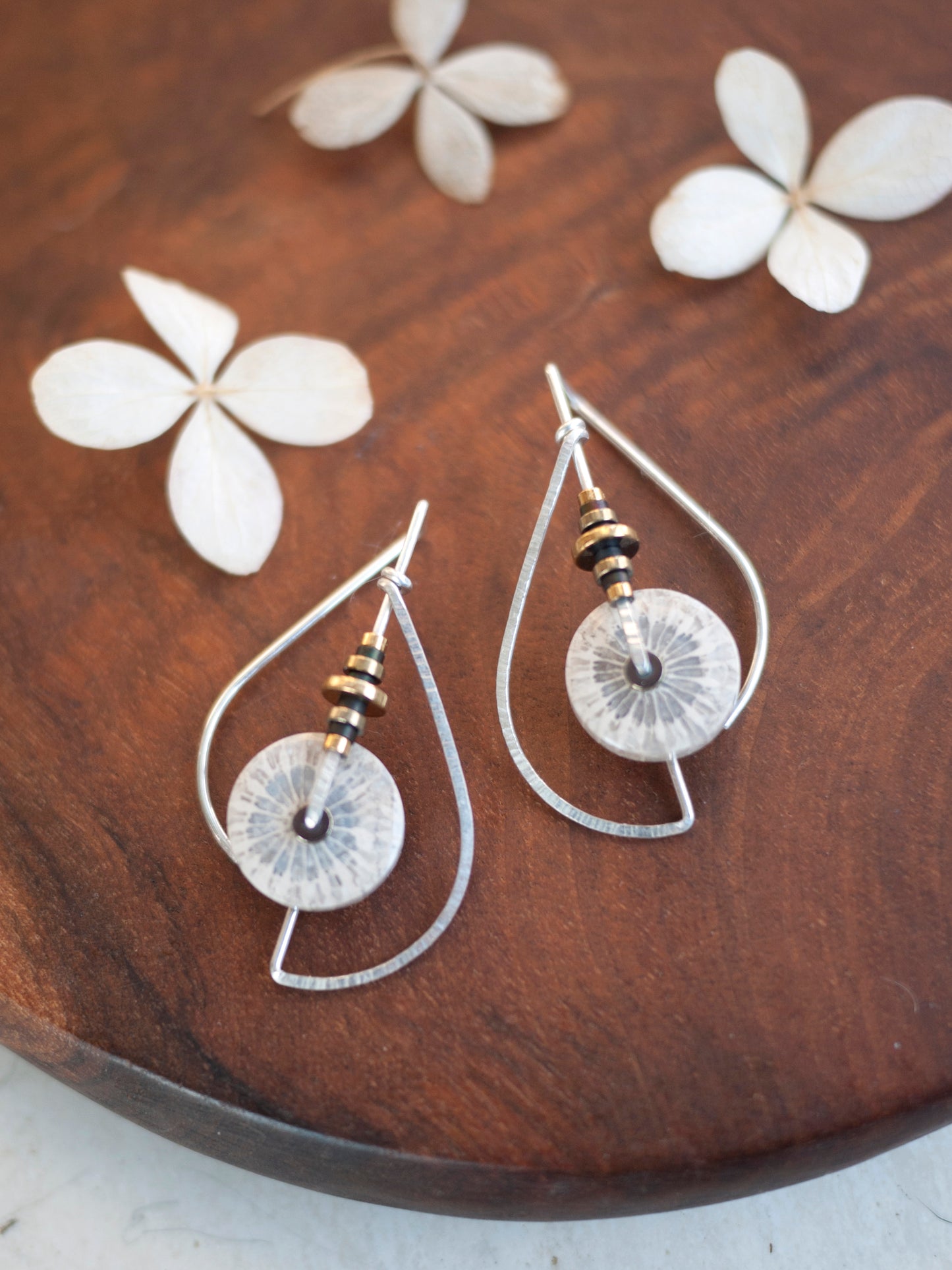 Fossil Coral Circle Sculptural Earrings