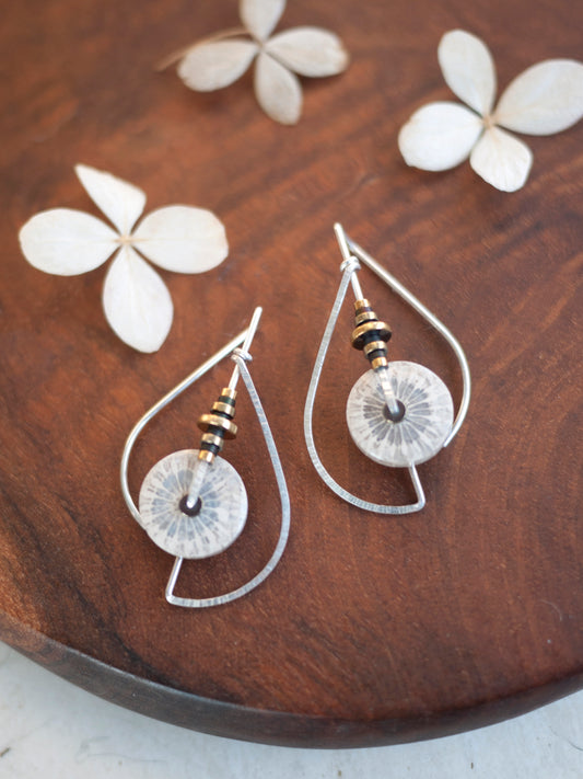 Fossil Coral Circle Sculptural Earrings