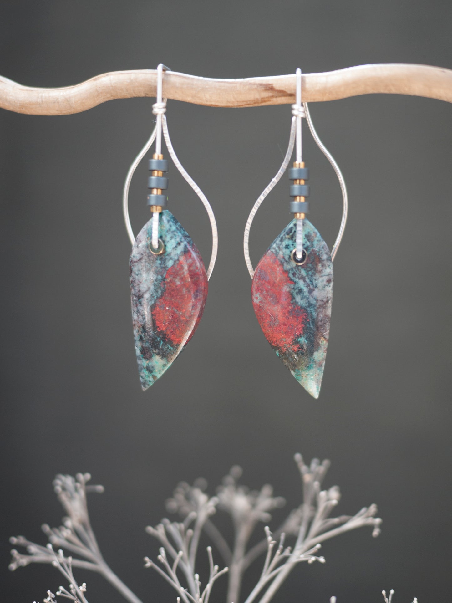 Sonora Sunrise Chrysocolla Sculptural Leaf Earrings