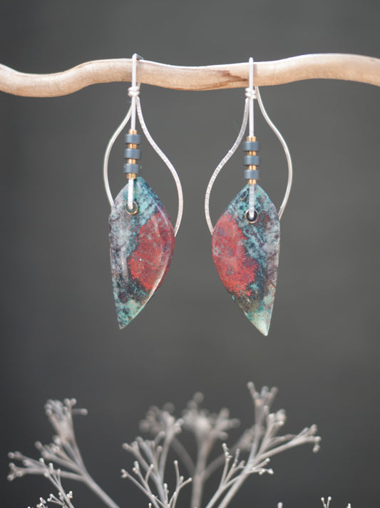 Sonora Sunrise Chrysocolla Sculptural Leaf Earrings