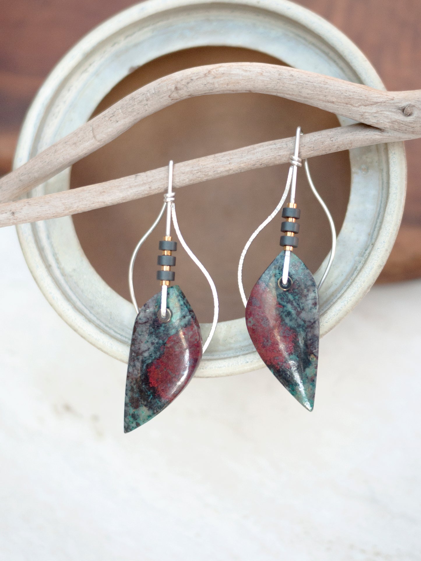Sonora Sunrise Chrysocolla Sculptural Leaf Earrings