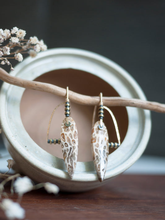 Deco Style Petrified Palmwood Earrings