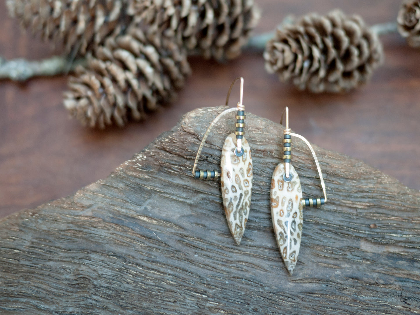 Deco Style Petrified Palmwood Earrings
