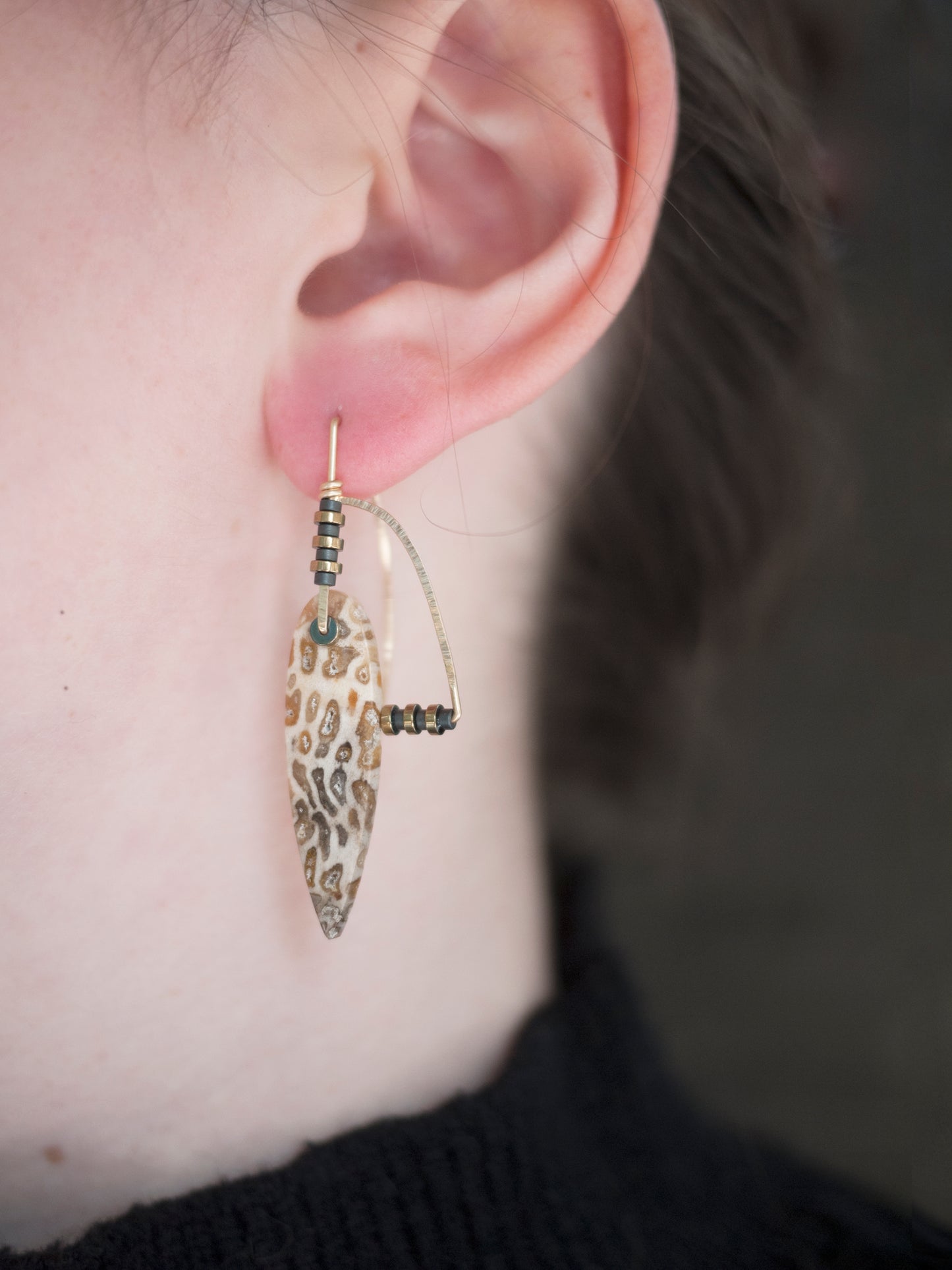 Deco Style Petrified Palmwood Earrings