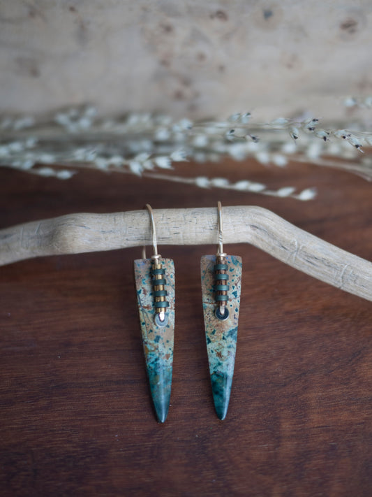 Morning Dew Jasper Spear Drop Earrings
