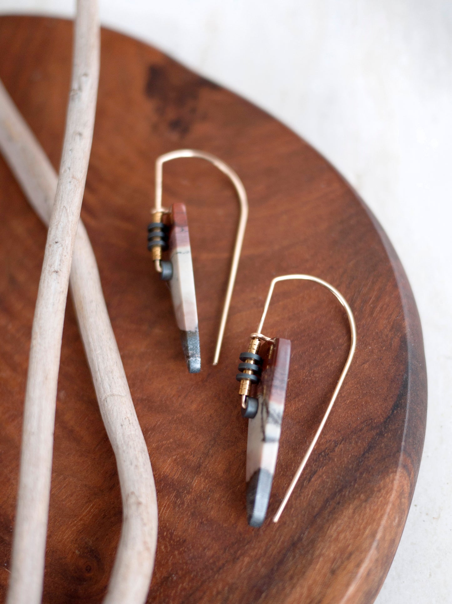 Long Dendrite Marble Spear Drop Earrings