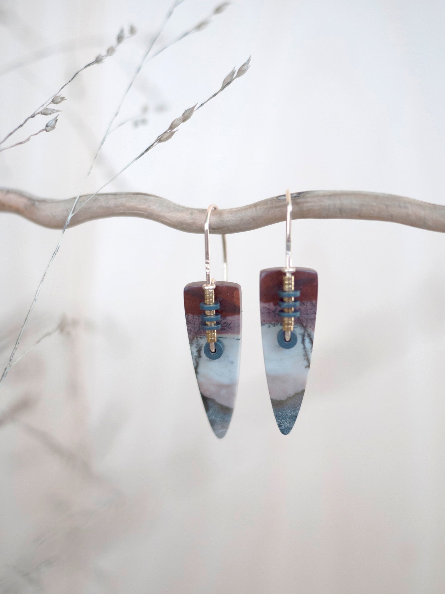 Long Dendrite Marble Spear Drop Earrings