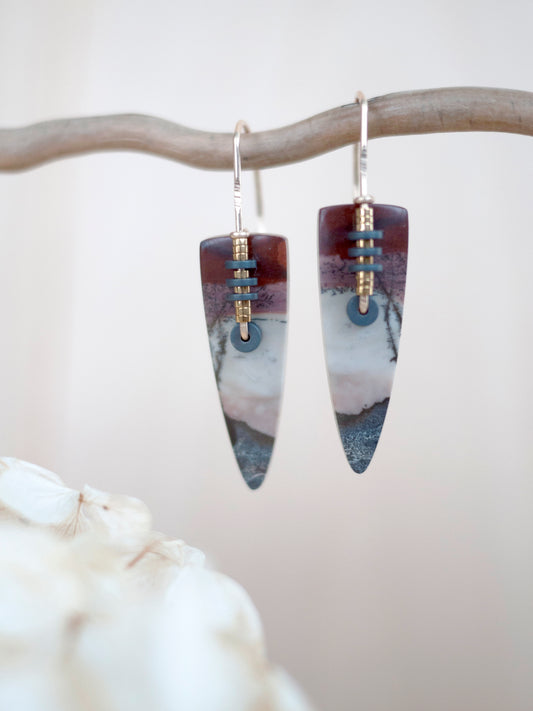 Long Dendrite Marble Spear Drop Earrings