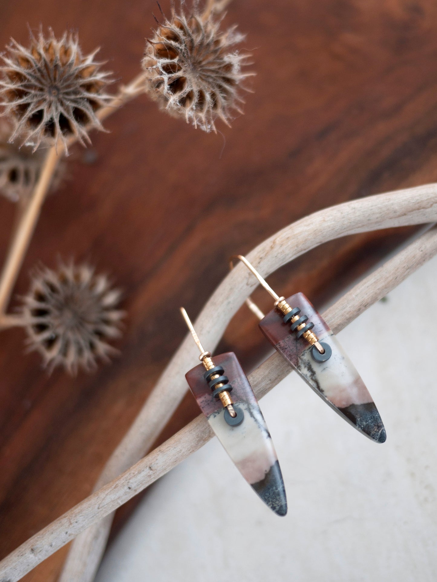 Long Dendrite Marble Spear Drop Earrings