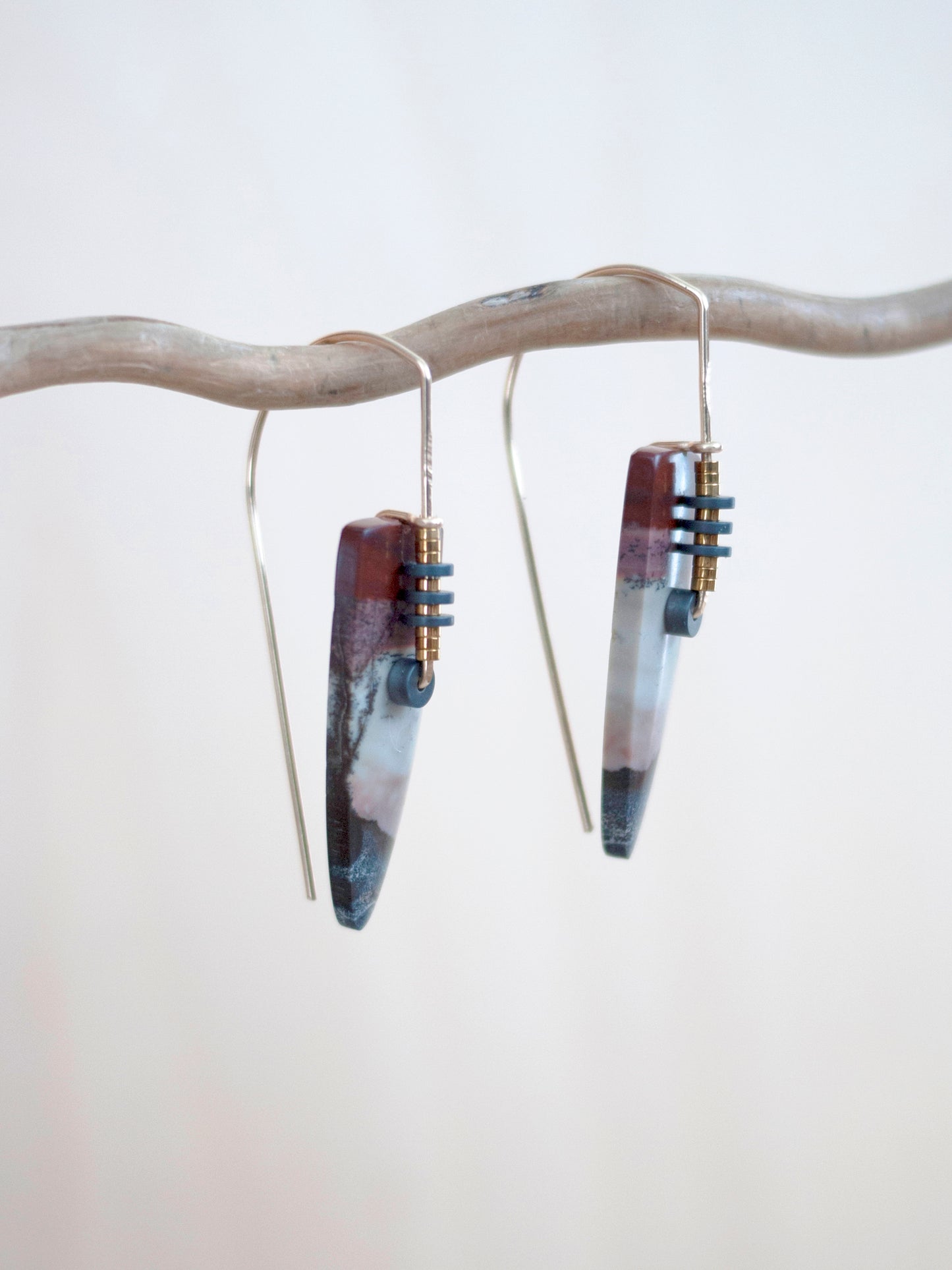 Long Dendrite Marble Spear Drop Earrings