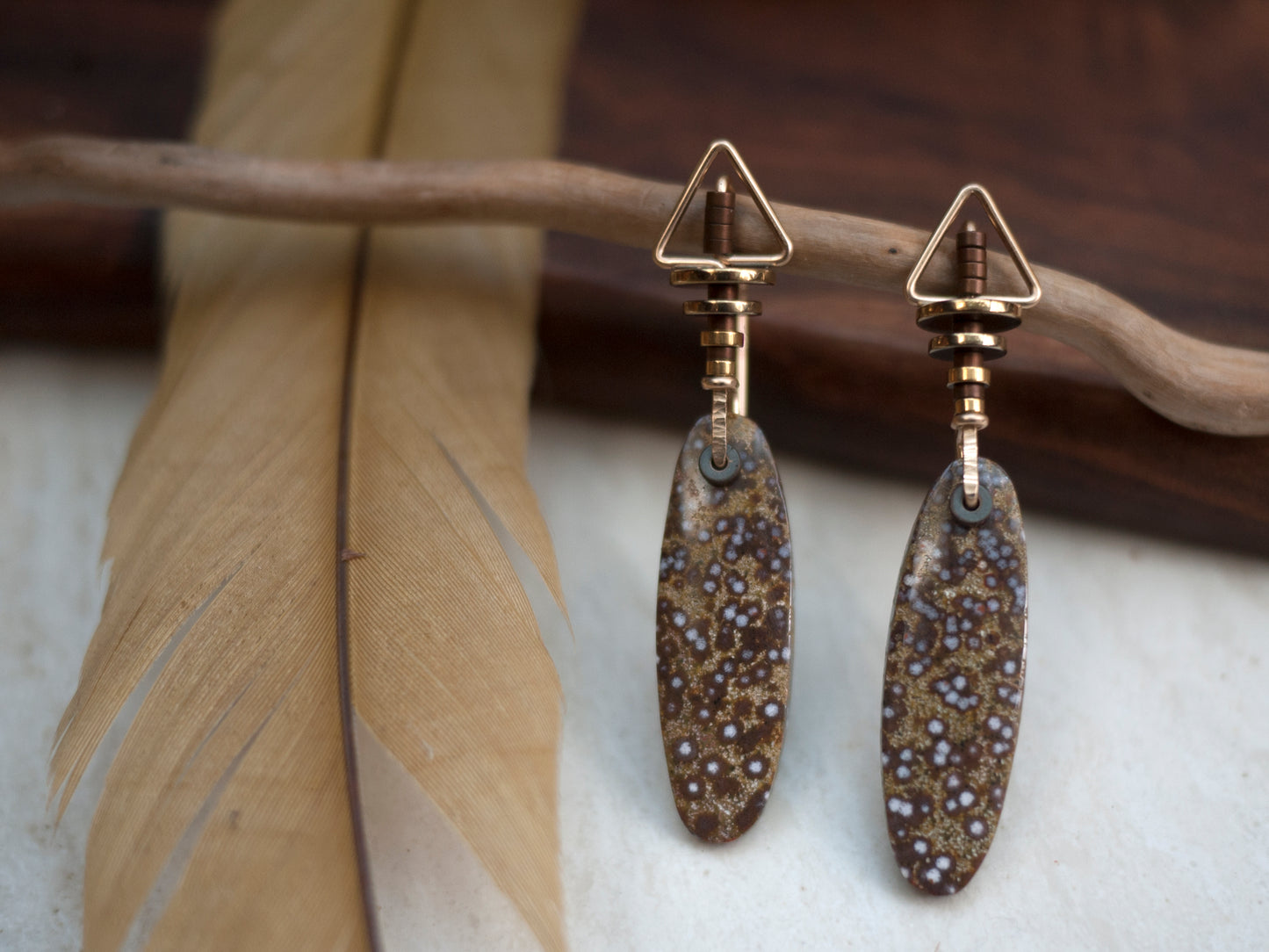 Speckled River Jasper Triangle Drop Earrings