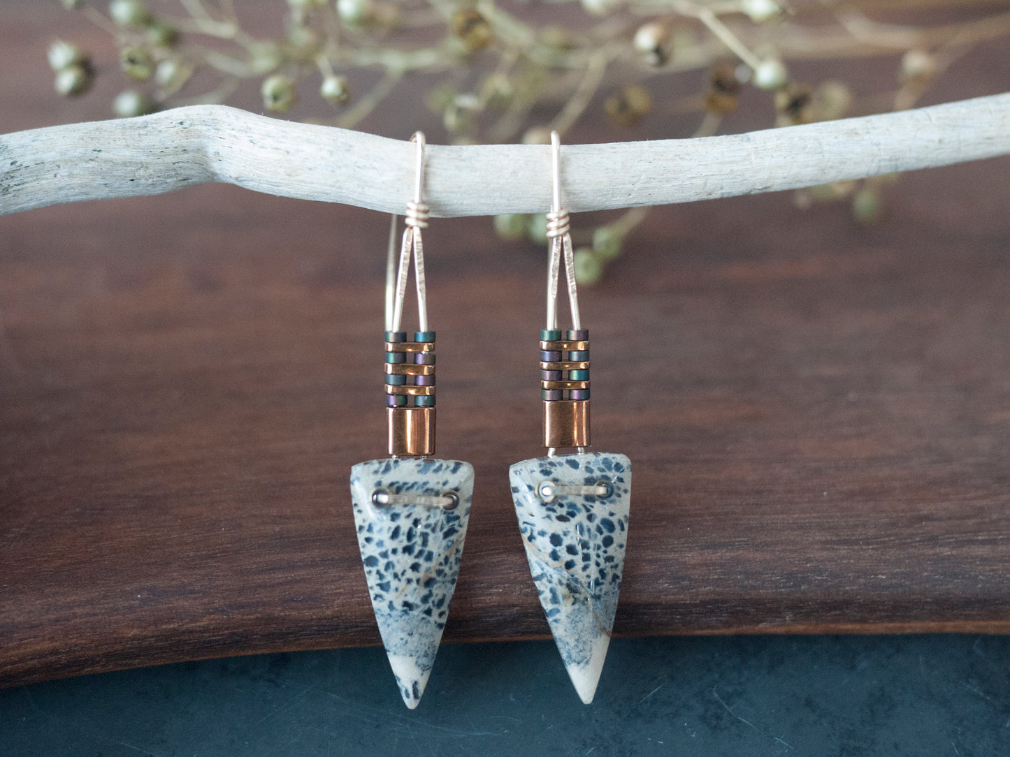 Petrified Palmwood Spear Drop Earrings